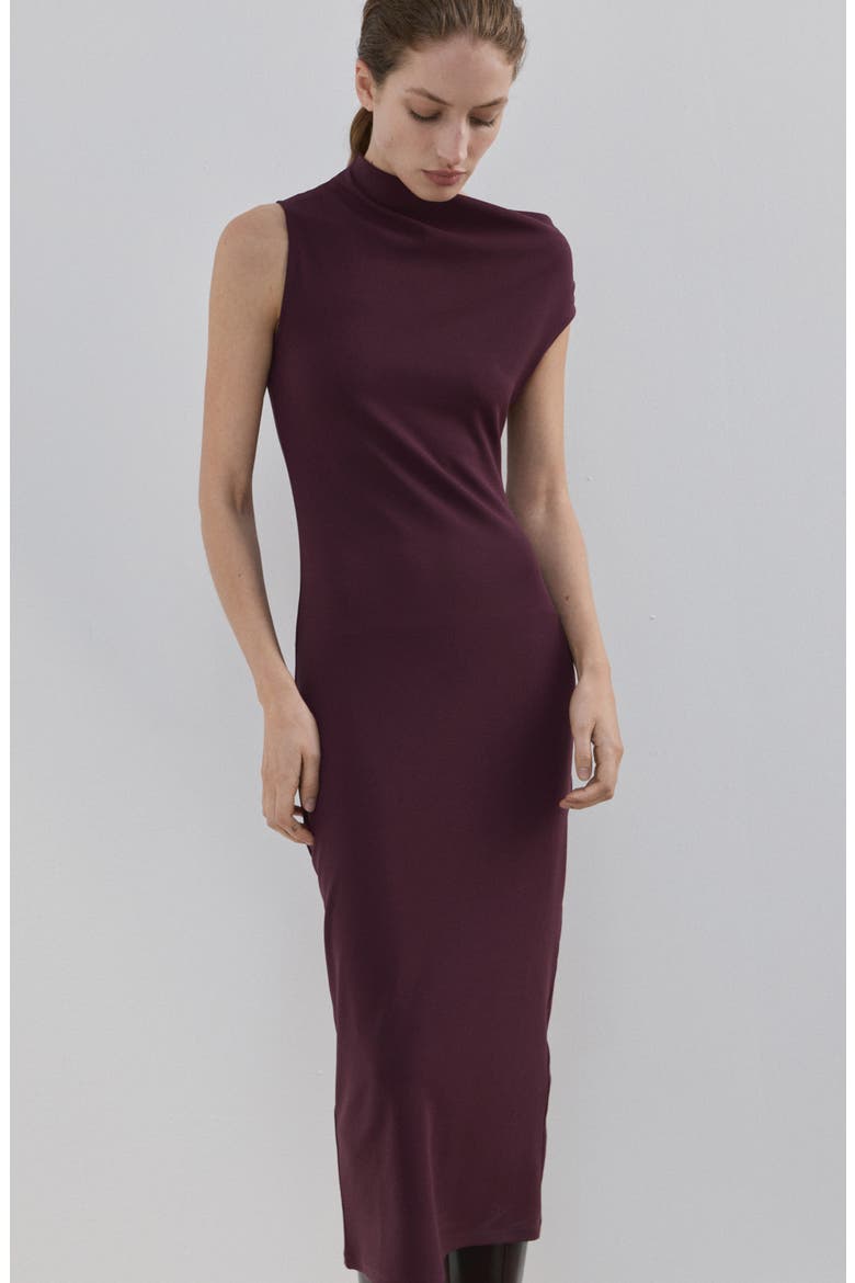 Asymmetric Midi Sheath Dress, Alternate, color, BURGUNDY