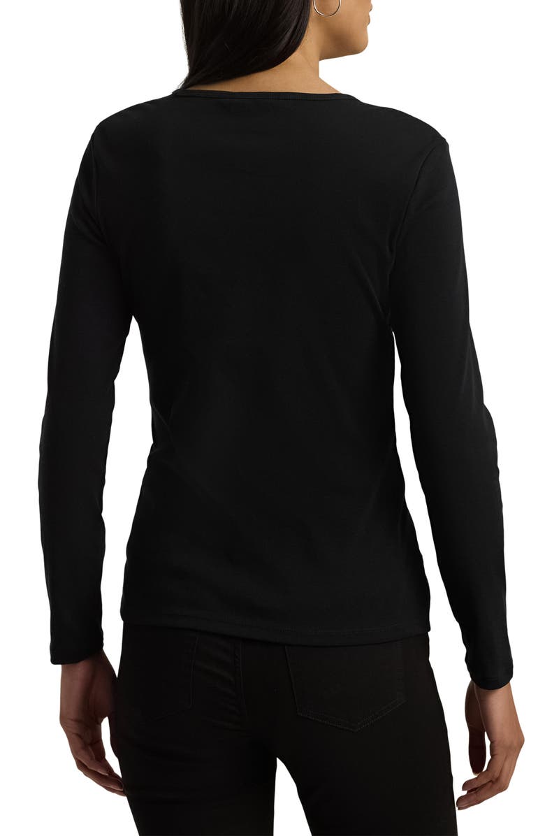 Lauren Ralph Lauren Long Sleeve Cotton Blend Top, Alternate, color, Black