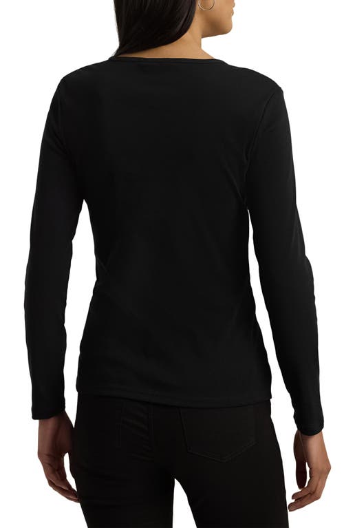 Ralph Lauren Lauren  Long Sleeve Cotton Blend Top In Black