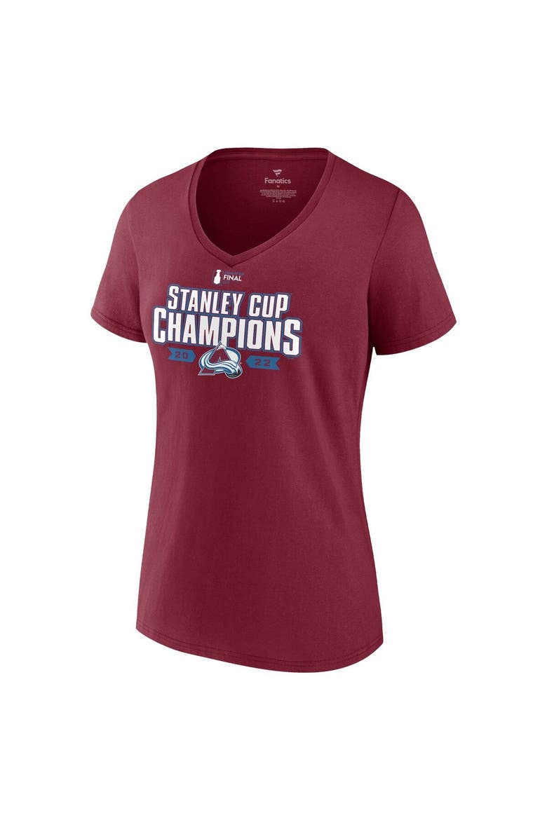 Women's Fanatics Branded Burgundy Colorado Avalanche 2022 Stanley Cup Champions Jersey Roster V-Neck T-Shirt, Alternate, color, Burgundy