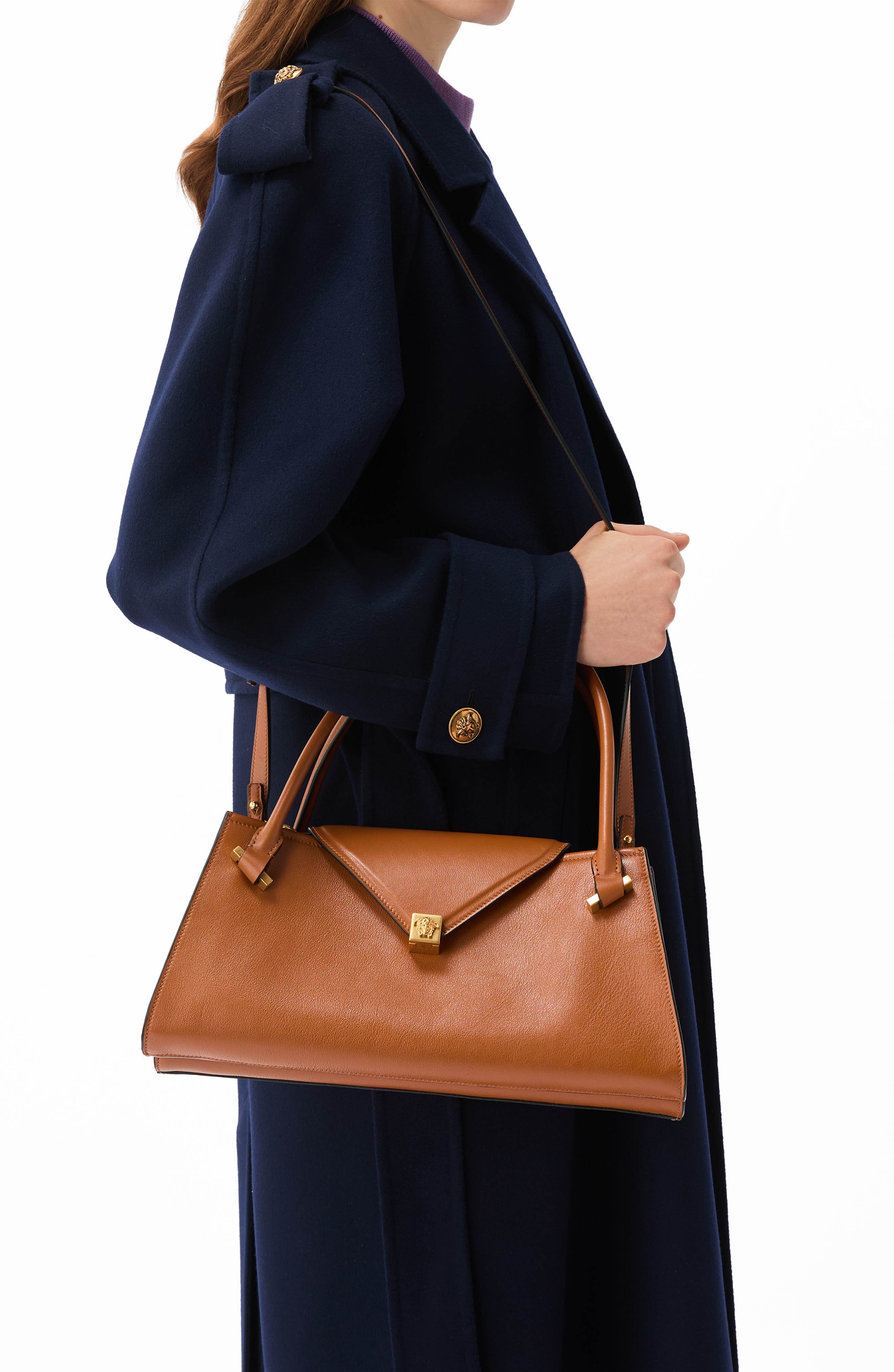 Medium Severine Top Handle Bag, Alternate, color, LEATHER-VIBRATED GOLD