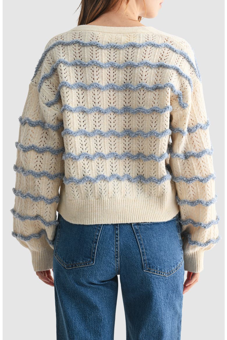 Wavy Stripe Pointelle Cardigan, Alternate, color, CREAM BLUE