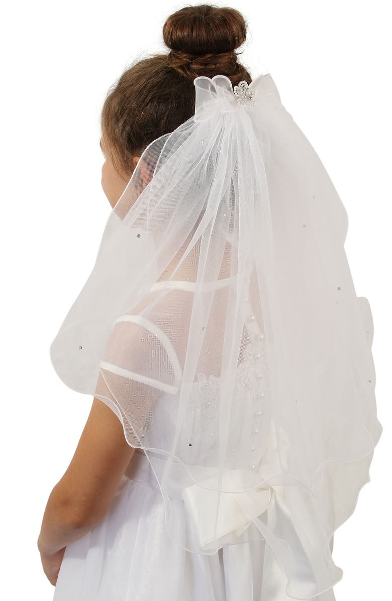 Lauren Marie Beaded Bow & Veil, Alternate, color, White