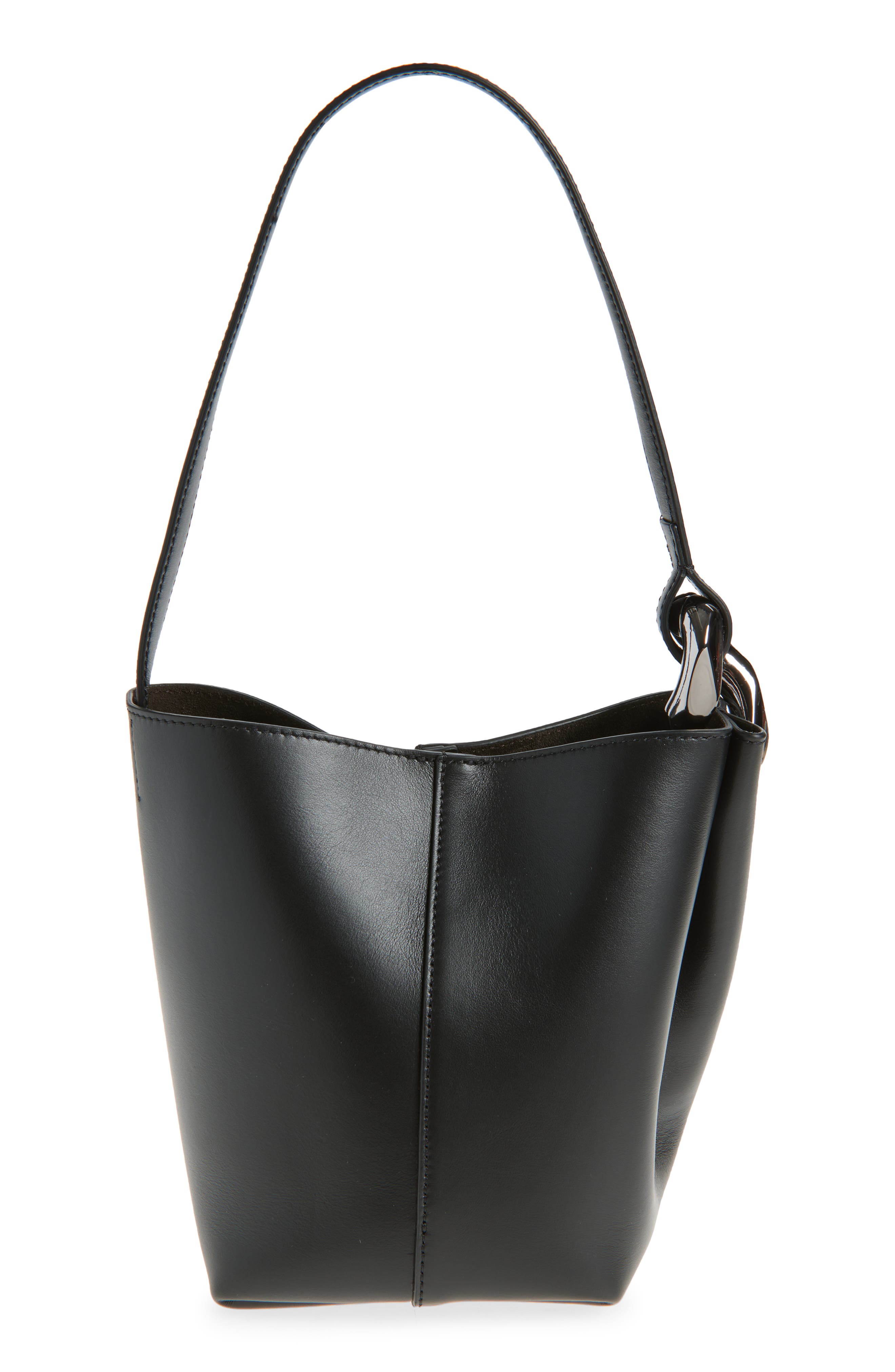 JW Anderson Small JWA Corner Leather Bucket Bag, Main, color, Black 999