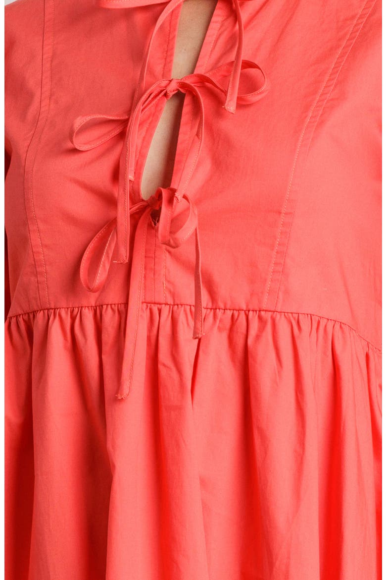 Tie Front Short Sleeve Babydoll Minidress, Alternate, color, CORAL RED