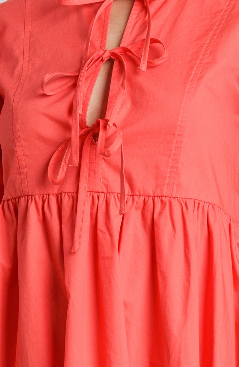 FLYING TOMATO Tie Front Short Sleeve Babydoll Minidress, Alternate, color, Coral Red