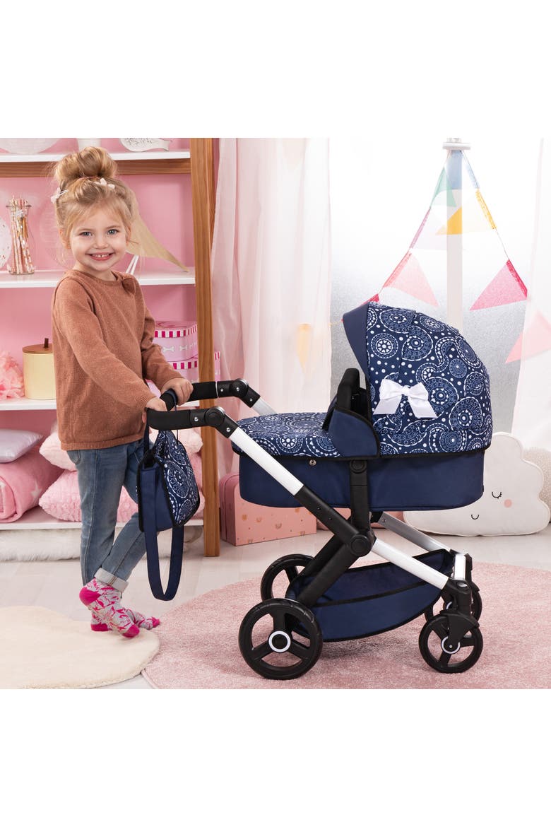 Xeo Pram Blue, White Circles, Convertible, Foldable, Alternate, color, Multicolored