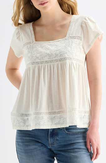 Lucky Brand Embroidered Square Neck Top