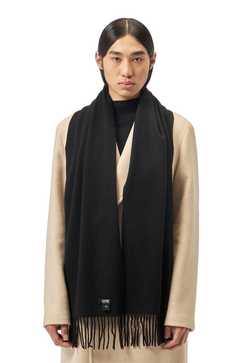 Cashmere Fringed Scarf, Alternate, color, black