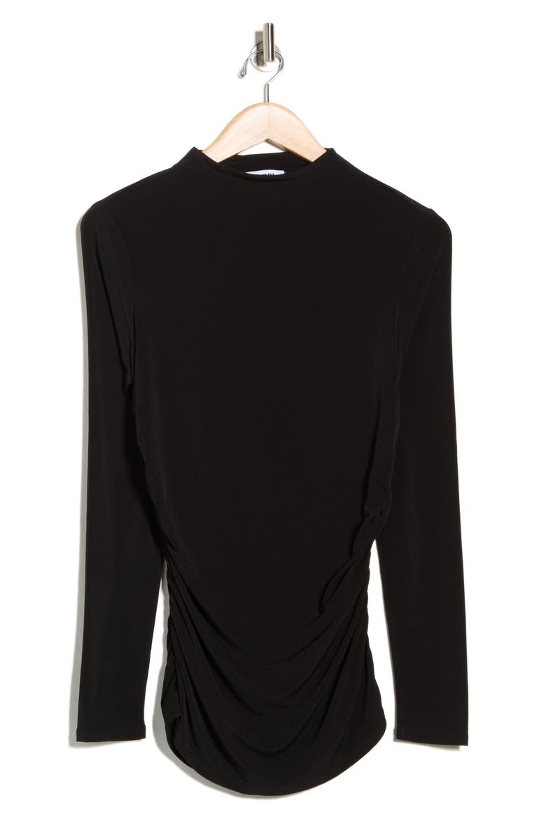 Funnel Neck Long Sleeve Ruched Top, Alternate, color, BLACK