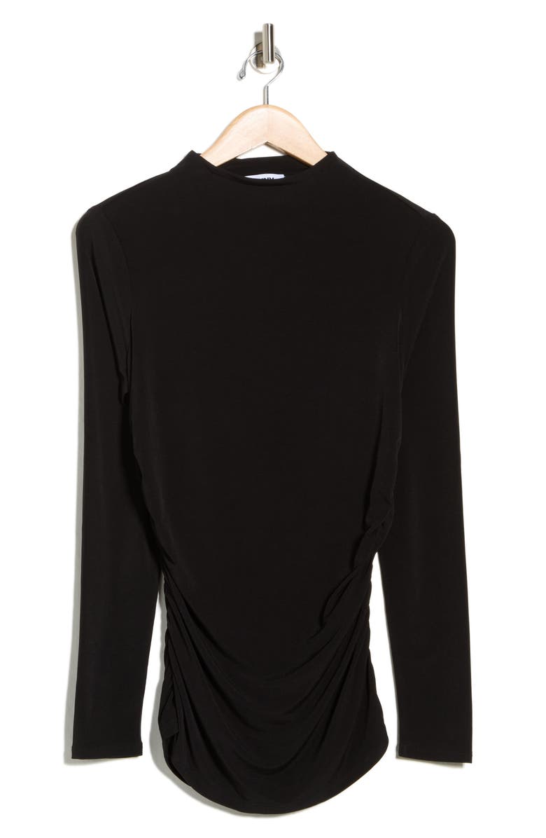 DKNY Funnel Neck Long Sleeve Ruched Top, Alternate, color, Black