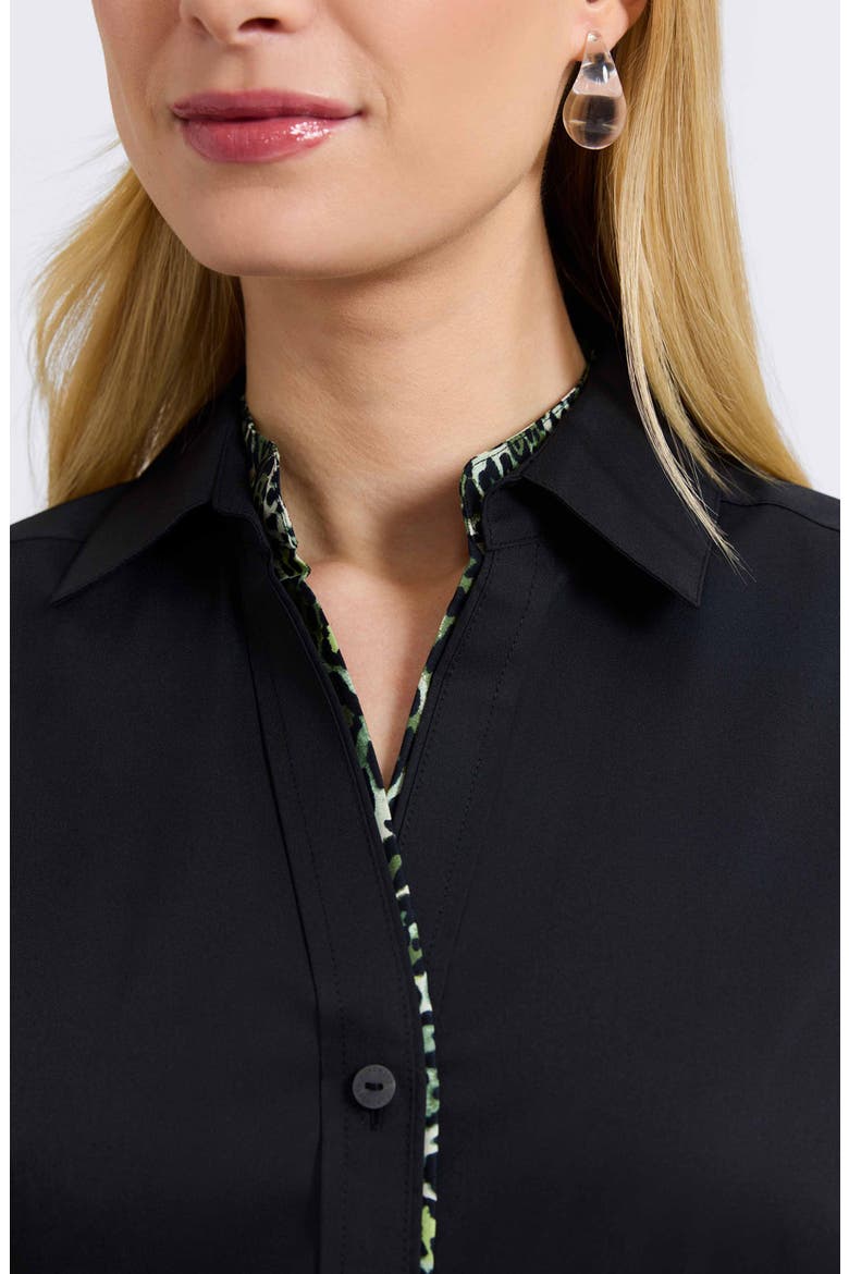 Marlee Leopard Trim Cotton Blend Button-Up Shirt, Alternate, color, BLACK