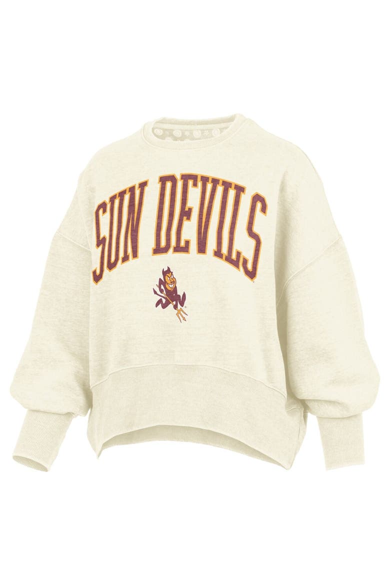 Women's Pressbox Natural Arizona State Sun Devils Oversized Waist-Length Crewneck Sweatshirt, Alternate, color, Natural