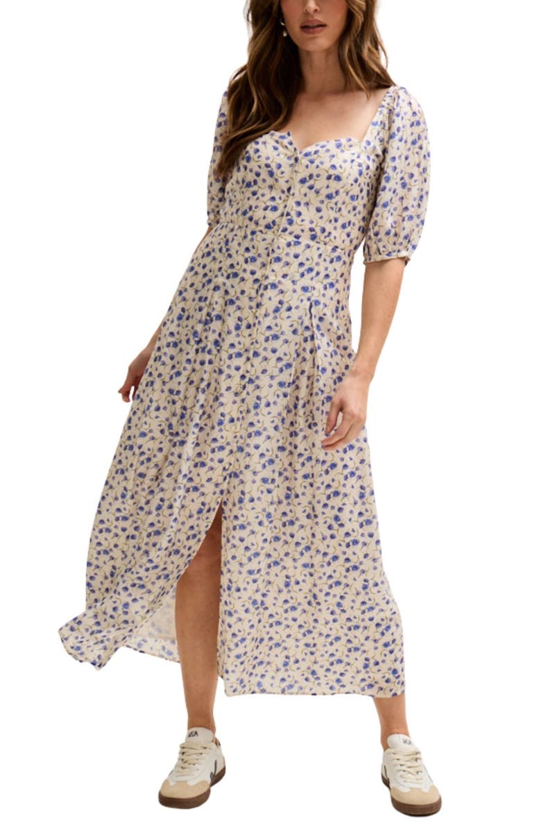 LILY AND LIONEL April Button Front Floral Print Midi Dress, Main, color, Open Miscellaneous