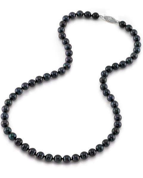 6.5-7.0mm Japanese Akoya Black Pearl Necklace - AAA Quality