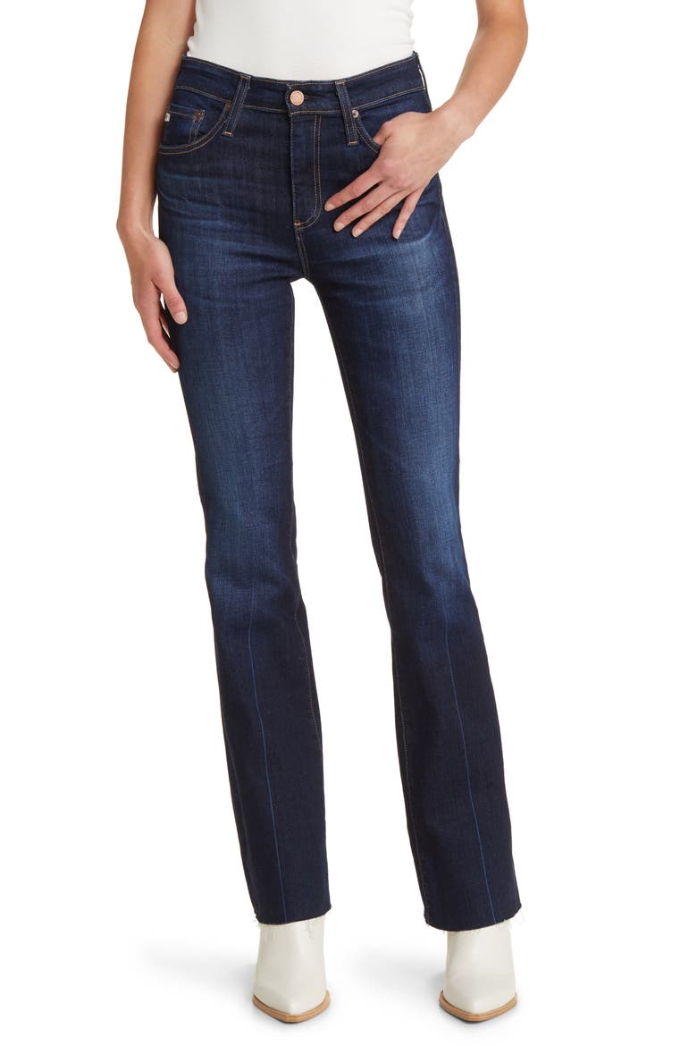 Farrah Raw Hem High Waist Bootcut Jeans, Main, color, 4 YEARS PARK AVE