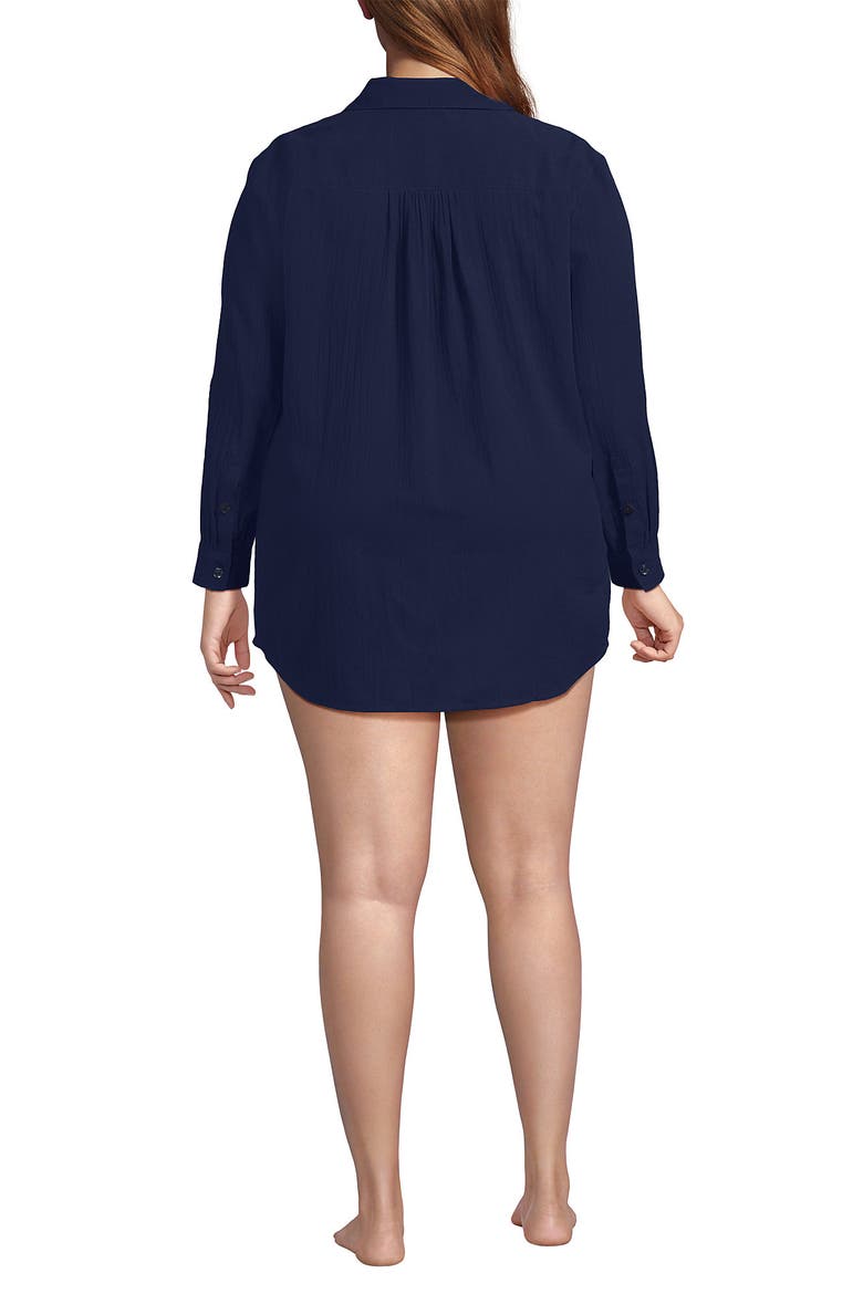 Plus Size New Button-Up Shirt Cover-Up Dress, Alternate, color, Deep Sea Navy