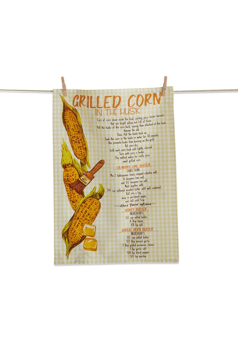 Grilled Corn Recipe Cotton Kitchen Towel Summer Yellow, Main, color, Yellow