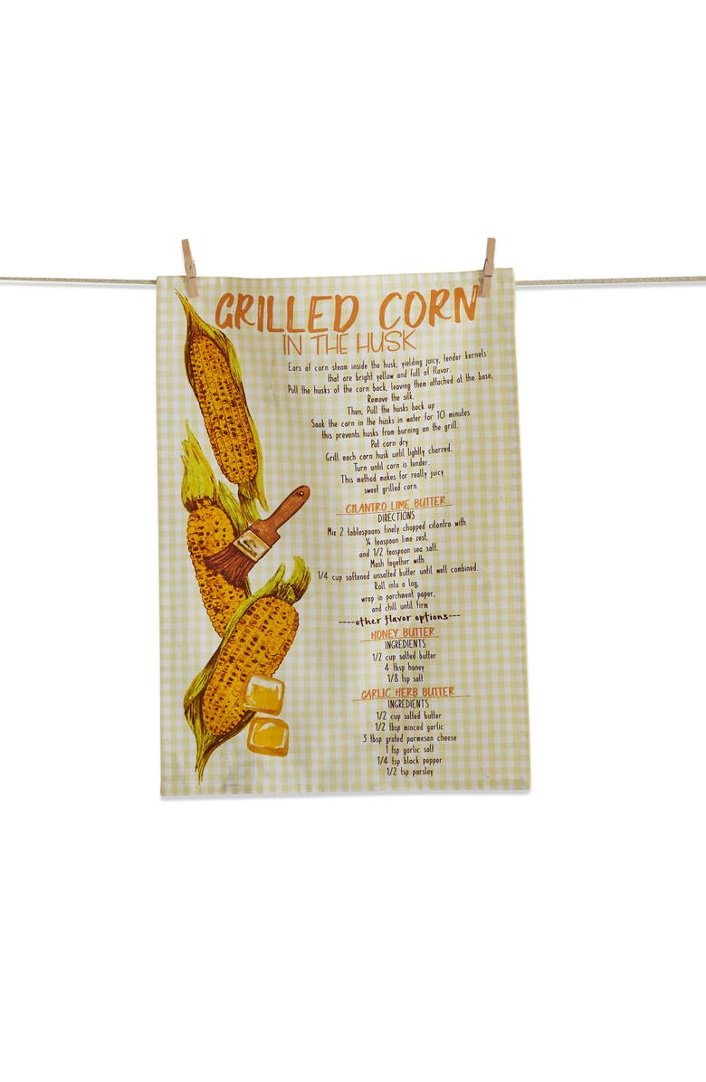 tag Grilled Corn Recipe Cotton Kitchen Towel Summer Yellow, Main, color, Yellow