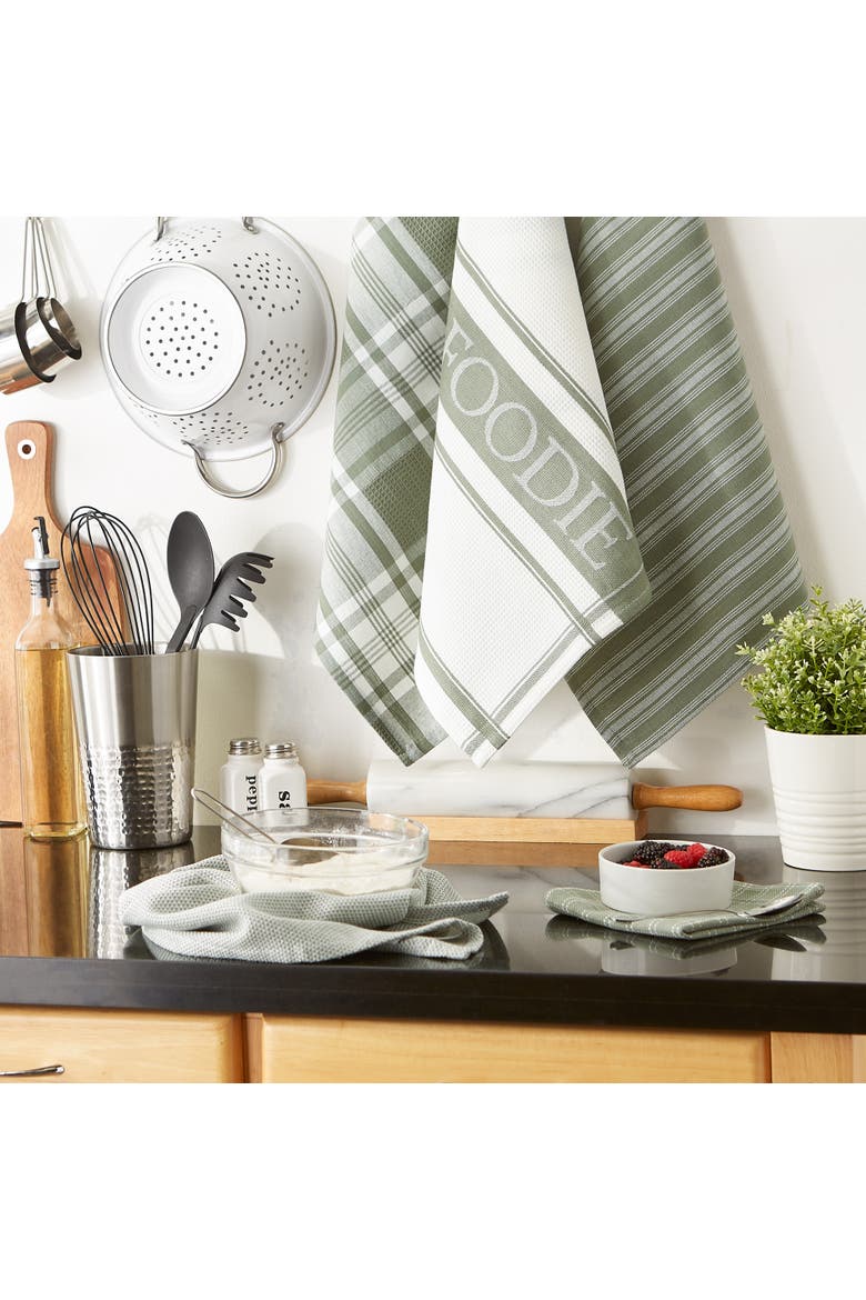 Foodie Dishtowel & Dishcloth Set/5, Alternate, color, Artichoke Green