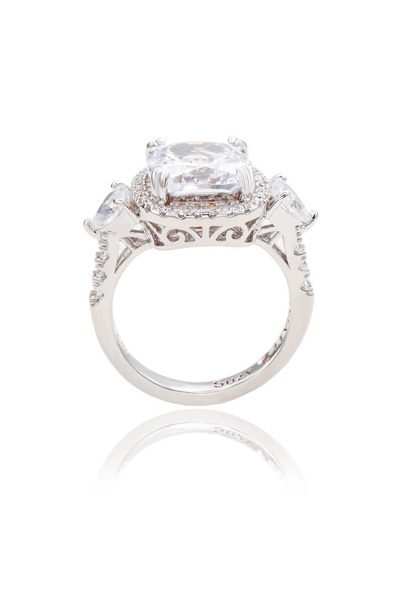 Sterling Silver Cushion Cut CZ Halo Bridal Ring, Alternate, color, WHITE