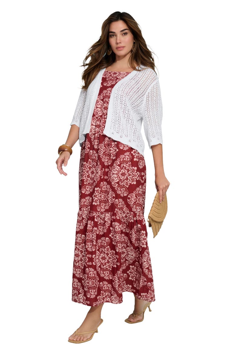 Plus Size Crochet Open Front Flare Sleeve Shrug Cardigan, Main, color, WHITE