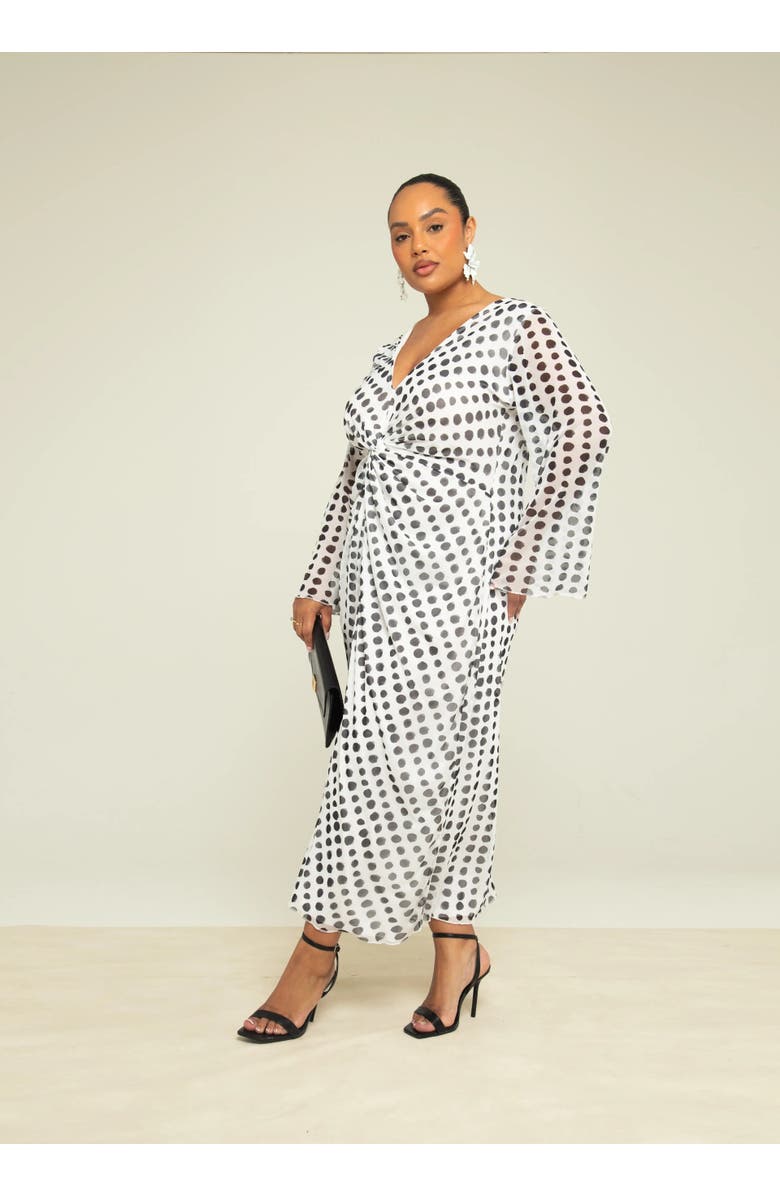 FASHION-SZN CURVE Long Sleeve V-Neck Polka Dot Midi Dress, Alternate, color, White