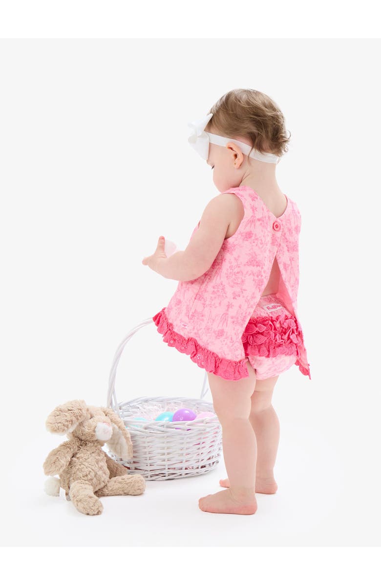 RuffleButts Cotton Gauze Swing Top and Bloomer Set, Alternate, color, Pink Cottontail Toile