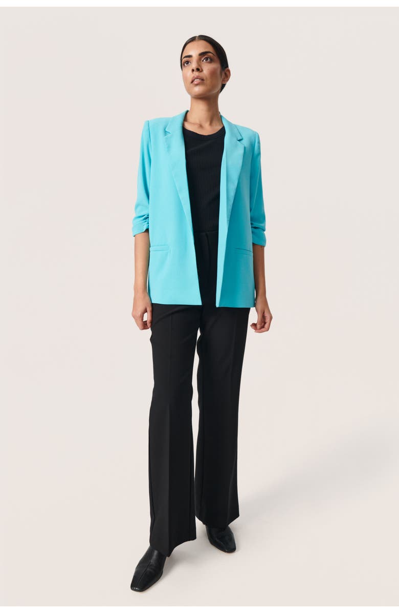 Soaked in Luxury Shirley 3/4 Sleeve Open Front Blazer, Alternate, color, Sea Jet