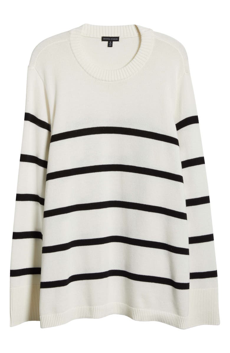 Universal Standard Bardot Stripe Cotton Sweater, Alternate, color, Cream/ Black Stripe