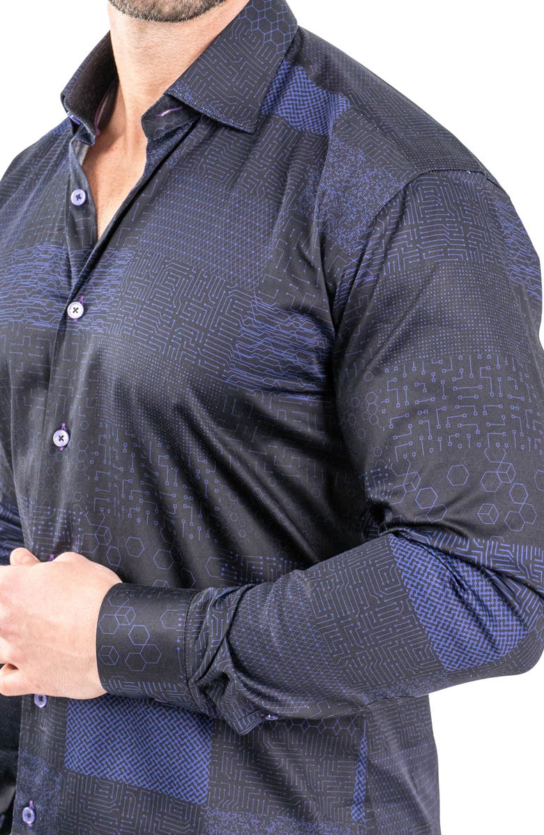 Maceoo Fibonacci Metaversee Black Contemporary Fit Button-Up Shirt, Alternate, color, 