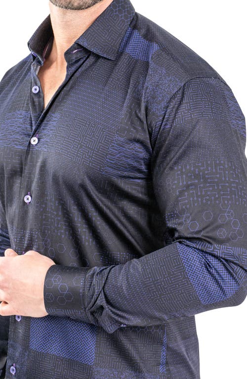 Maceoo Fibonacci Metaversee Black Contemporary Fit Button-up Shirt In Black