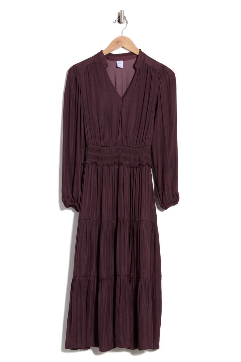 Hammered Satin Midi Dress, Alternate, color, BURGUNDY FUDGE
