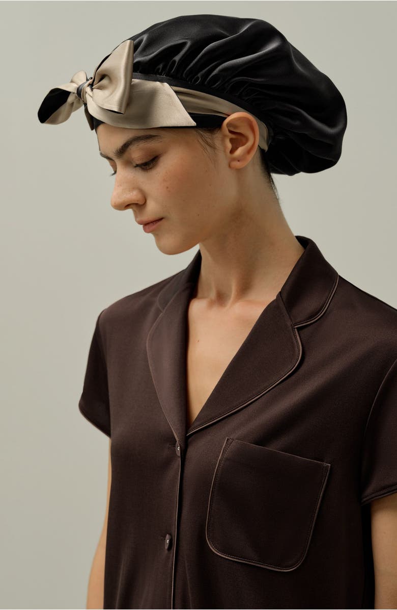 Lilysilk Reversible Silk Sleep Cap with Adjustable Ribbons, Alternate, color, Black