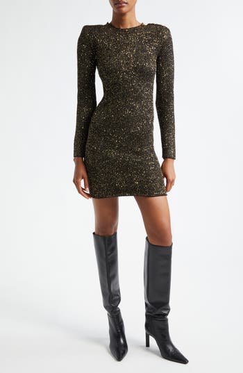 L Agence L'agence Cherry Sequin Long Sleeve Body-con Minidress In Black/gold Sequin