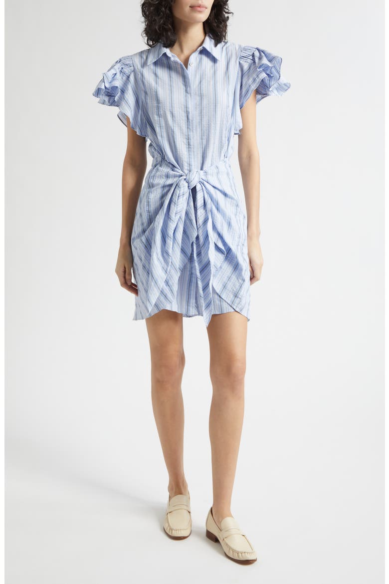 Charmine Stripe Tie Waist Mini Shirtdress, Alternate, color, BLUE MULTI