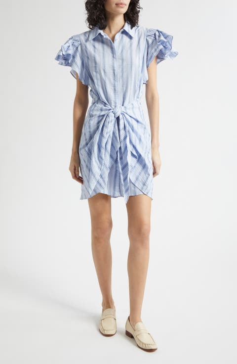 Charmine Stripe Tie Waist Mini Shirtdress