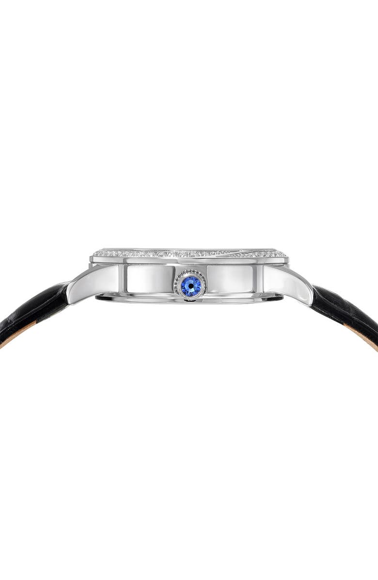 PORSAMO BLEU Ruby Sunray Croc Embossed Leather Strap Watch, 34mm, Alternate, color, Silver/Black