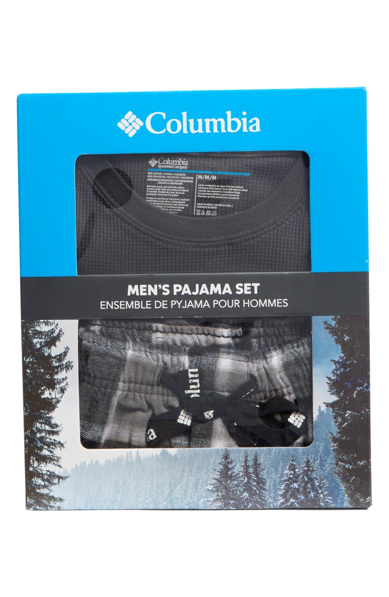 Columbia Long Sleeve Thermal Shirt & Plaid Flannel Pants Pajamas, Main, color, City Grey/ Trapper Window