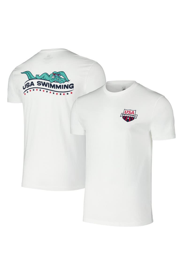 Unisex Flomotion White USA Swimming Later Gator T-Shirt, Main, color, White