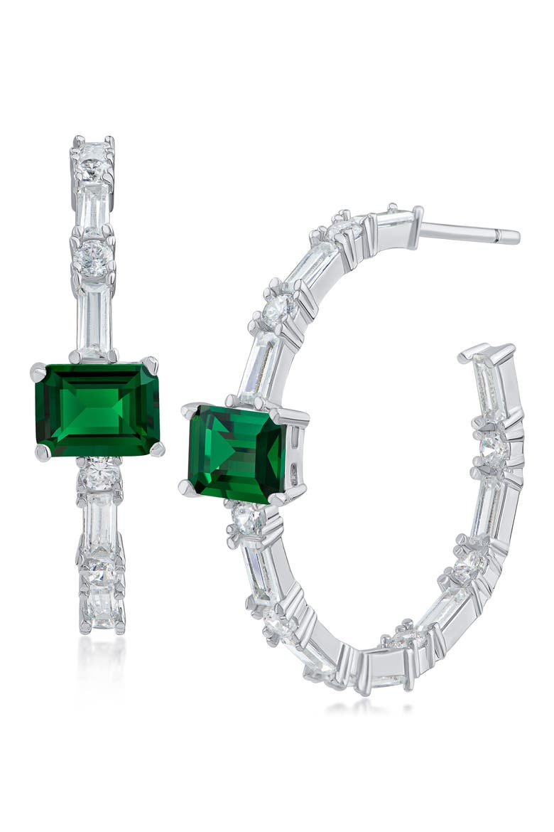 Mixed Cubic Zirconia Inside Out Hoop Earrings, Main, color, GREEN/ CLEAR SILVER
