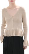 MANGO Ruffle Rib & Pointelle Cardigan