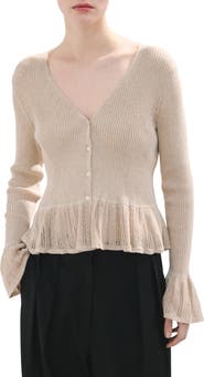 MANGO Ruffle Rib & Pointelle Cardigan