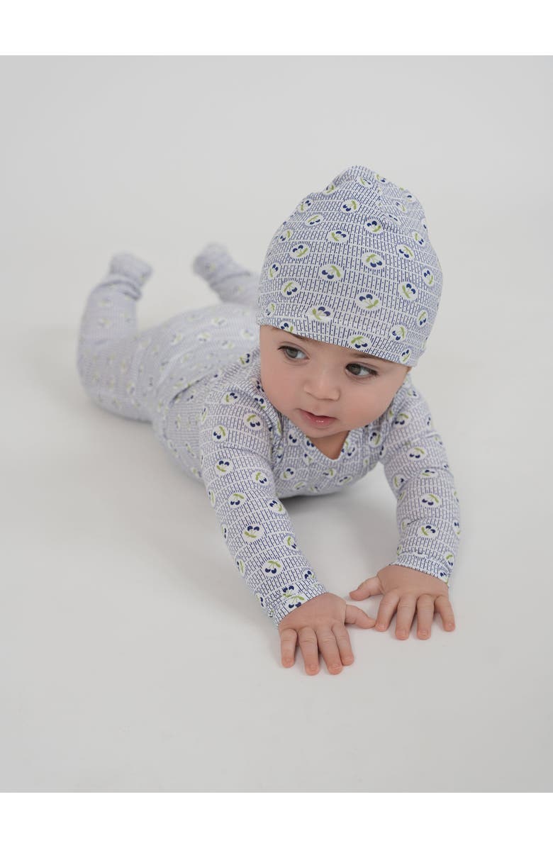 LOLA Girl Cherry Print Soft Cotton Modal Romper & Hat Set, Alternate, color, White/Red