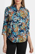 Foxcroft Margie Floral Three-Quarter Sleeve Cotton Button-Up Shirt
