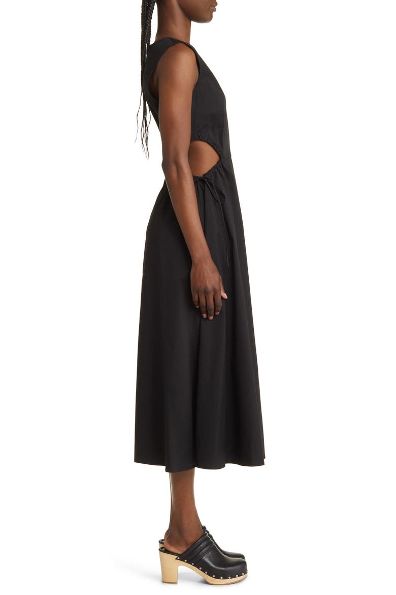 Cutout Cotton Blend Midi Dress, Alternate, color, BLACK