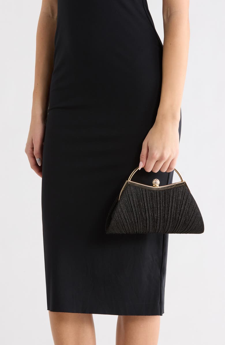 ALESSIA BIANCHI Glitter Curve Frame Clutch, Alternate, color, Black