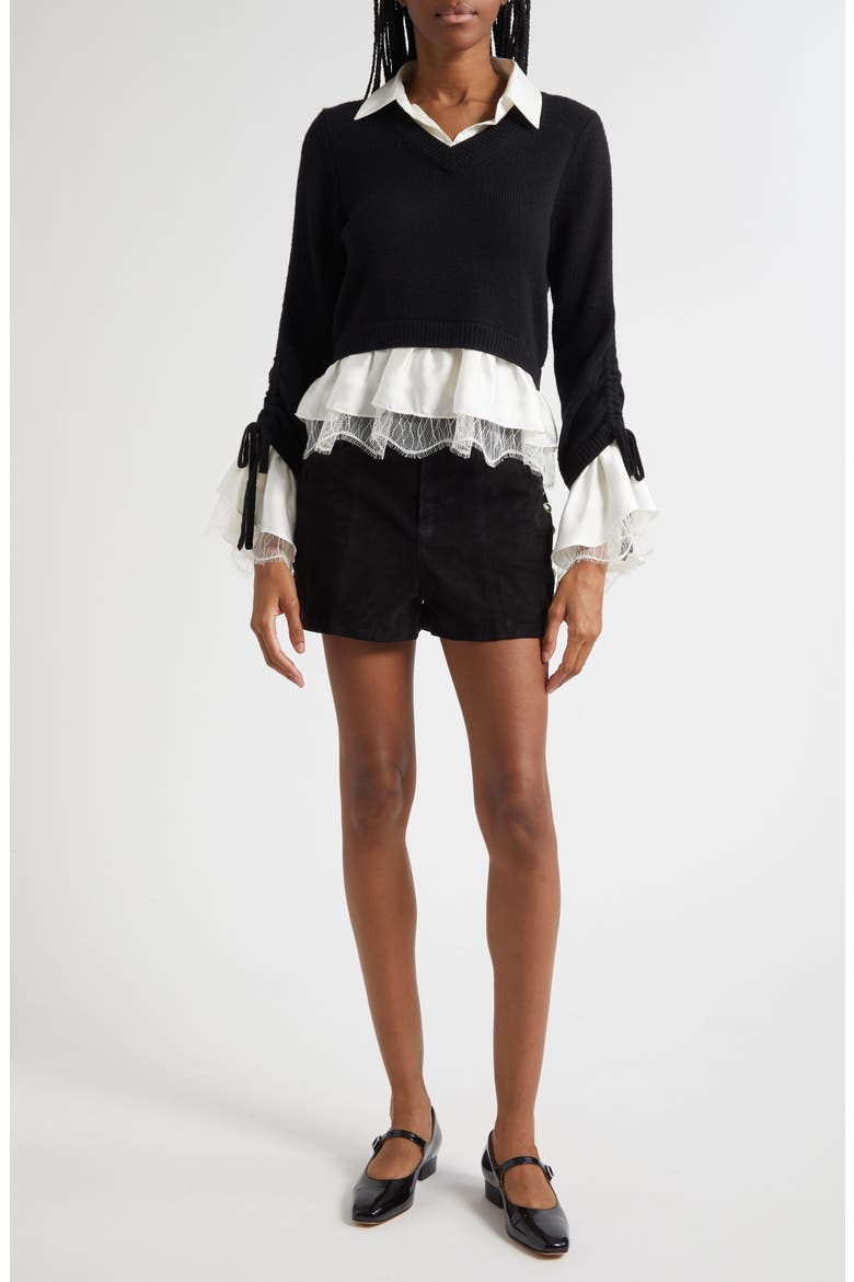 Milla Layered Pullover, Alternate, color, BLACK/ IVORY