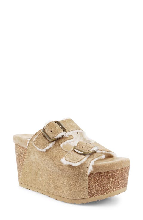 Faux Shearling Platform Sandal (Women)
