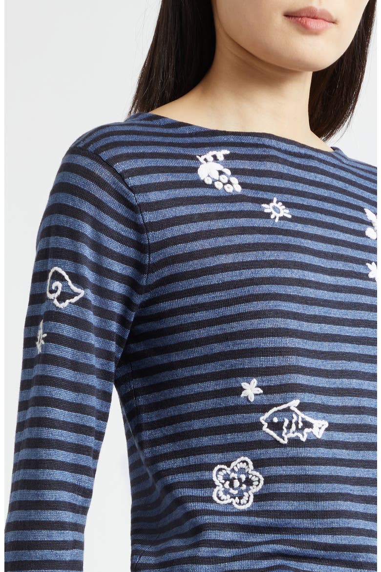 Mabo Embroidered Stripe Linen Sweater, Alternate, color, DENIM/ INK